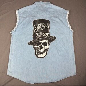 Hot Leathers Sturgis Skull Print Biker Rally Denim Sleeveless Motorcycle Vest XL